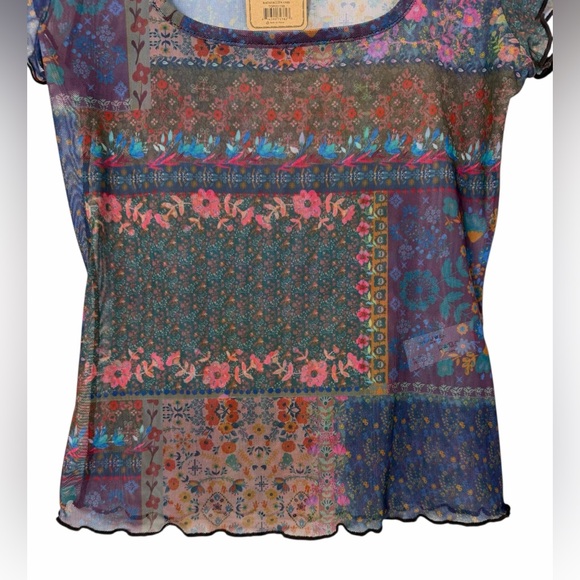 NWT Natural Life Devon Mesh Top Short Sleeve Patchwork Floral Sz Small - Picture 4 of 9